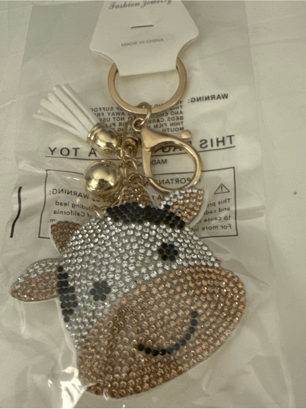 Fashion Jewelry Gold & Silver Cow Crystal Tassel Keychain